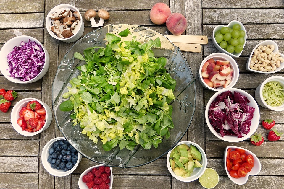 salad and fruits