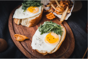 breakfast consisting of fried eggs